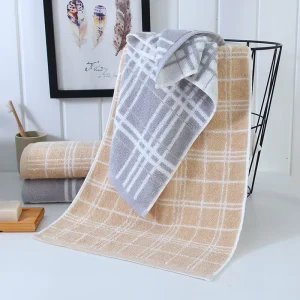 Checkered Pattern Custom Printed Pattern Service Thick Cotton Facial Towel for Villa Bathroom Gift Box Set