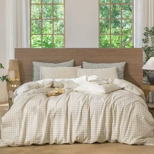 Checkered Pattern Understated Comforter Cover Washable Durable 3pcs Twin Linen Duvet Cover Set With Pillowcase
