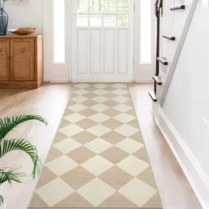 Checkered Print Rug Runners for Hallways Non Slip Ultra Kitchen Runner Rugs Non Skid Washable Classic Decor Faux Wool Carpet