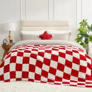 Checkered Throw Blanket Flannel Print Blankets for Couch Cozy Soft Warm Blanket for Sofa Bedroom Living Room