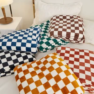 Checkered Throw Blanket Soft Cozy Fleece Flannel Blanket Fashion Checkerboard Grid Travel Blanket for Sofa Office