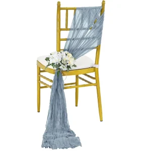 Cheesecloth Chair Sashes Wedding Decorative Chair Cover Bows Dusty Blue Rustic Gauze Wedding Birthday Baby Shower Chair Bow Ties