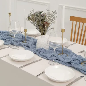 Cheesecloth Dusty Blue Table Runner Table Cover for Wedding Birthday Party Bridal Shower Reception Boho Table Decor