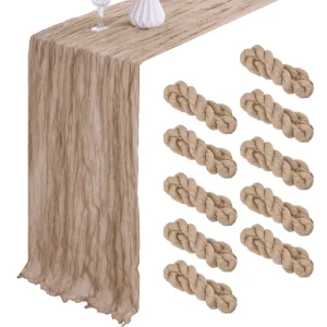 Cheesecloth Gauze Woven Bohemian Tan Polyester Table Runner for Wedding Christmas Party Home Dining Table Decoration