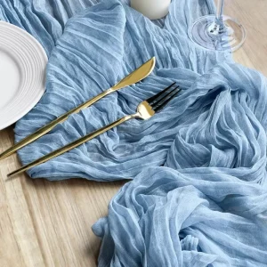 Cheesecloth Woven Bohemian Style Blue Polyester Table Runner for Wedding Christmas Party Home Dining Table Decoration