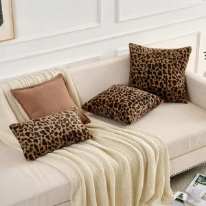 Cheetah & Leopard Print Faux Fur Throw Pillow Covers Modern Square Design Fluffy Soft Home Decor