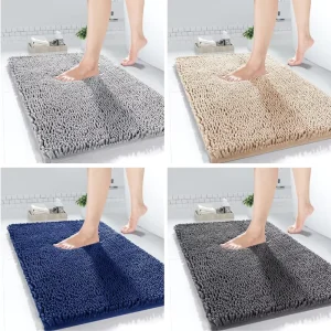 Chenille Bath Mat Thick Soft Water Absorbent Bathroom Rugs Non Slip Machine Washable Bathroom Mats