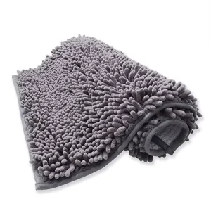 Chenille Bath Mats Gray 16″ X 24″ Thick Plush Shower Carpets for Tub Floor