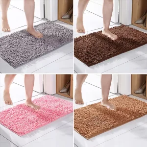 Chenille Bath Mats Super Plush Anti Skids Microfiber Solid Water Absorbent Quick Drying Washable Bathroom Carpet for Modern Home