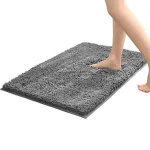 Chenille Bathroom Rugs Shaggy Soft Absorbent Non Slip Plush Washable Dry Bath Mats BathroomTub ShowerBlack