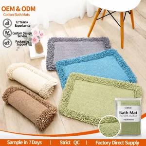 Chenille Cotton Bathroom Mat Solid Color Soft Absorbent Non Slip Bath Rug Custom Color Supplier Bulk Order OEM