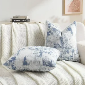 Chenille Jacquard Throw Pillow Covers Soft Marble Pattern Modern Farmhouse Zipper Closure Fade Resistant