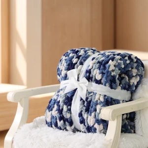 Chenille Knit Pattern Blanket Soft Hand Knit American Style Crochet Chunky Throw Home Bed Use