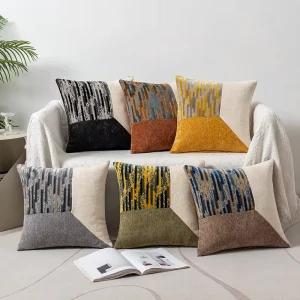 Chenille Patchwork Throw Pillow Cover Square Modern Minimalist Style Soft Use Living Room Cushion