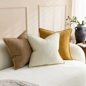 Chenille Soft Cozy Throw Pillow Covers Modern Farmhouse Decorative Pillow Cases with Stitched Edge for Couch Sofa Bed Home Decor