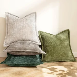 Chenille Textured Throw Pillow Covers Square Accent Solid Decorative Cushion Cover Cozy Farmhouse Pillow Case for Couch Sofa