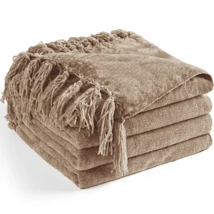 Chenille Throw Blanket 60×80″ Solid Pattern Fade Resistant Boho Style Lightweight Knitted Couch Bed Sofa Chair Cover