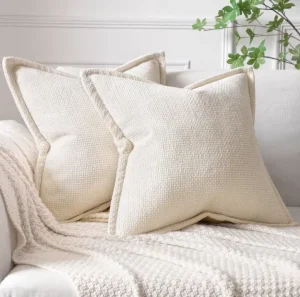 Chenille Velvet Throw Pillow Covers Flange Set 2 Super Soft Shrink Resistant Solid Polyester Casual Boho Farmhouse Decor
