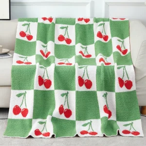 Cherry Check Throw Blanket Soft Cozy Warm Blanket for Sofa Bedding Living Room