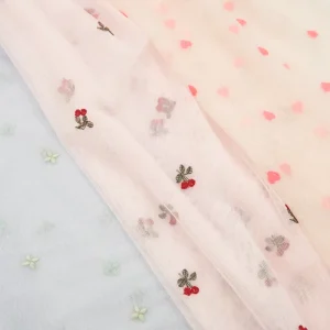Cherry & Heart Embroidery Tulle Fabric for Kids Dress & Women’s Apparel