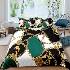 Chic Gold Chain Print 3 Piece Bedding Set 3D Digital Print Brushed Polyester Duvet Cover Set
