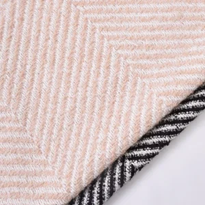 Chic Pink and White Herringbone Tweed Fabric Soft Woven Material for Winter Coats and Elegant Skirts