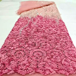 Chiffon 3D Disc with Flower Fashion Fabric Heavy-duty Bubble Bead Tube Embroidery Wedding Dress Party Dress Embroidery Fabric