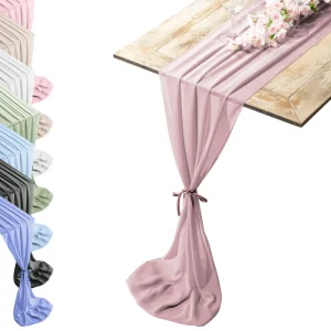 Chiffon Pink Table Runner for Dining Room Wedding Party Table Decoration