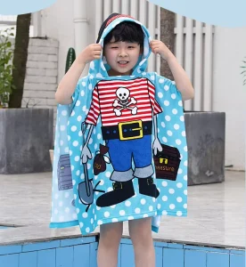Children’s Bath Towel Hooded Cloak Cape Bathrobe Swimming Beach Water Absorbing Quick Drying Beach Towel Poncho for Kids