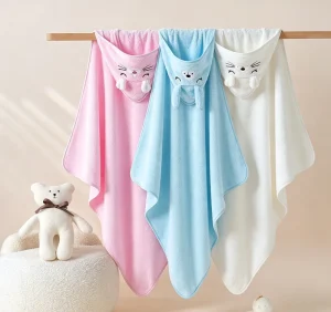Children’s Bathrobe Newborn Hooded Thickened Coral Fleece Absorbent Cartoon Embroidered Baby Bath Towel Cape