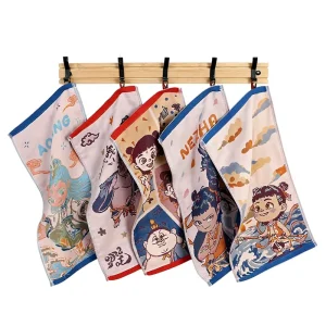 Children’s Cartoon Square Towel Made Cotton Washed Four Layer Gauze Jacquard Soft Absorbent Daily Use