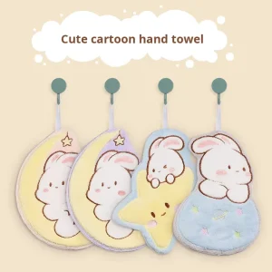 Children’s Hand Towel Hangable Absorbent Cute Rabbit Quick Dry Coral Velvet Bathroom Hand Towel