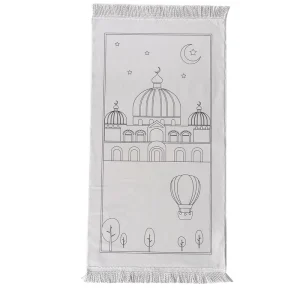 Children’s Modern Square Floral Woven Polyester DIY Paintable Prayer Mat Creative Islamic Activity Rug
