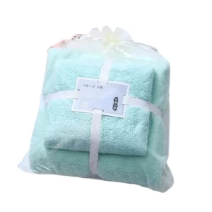 China Decai Textile ultra Soft Microfiber Bath Towel Gift Set Coral Fleece Towel Set Handuk Warna Hijau
