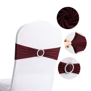 China Factory Burgundy Matte Elastic Chair Sashes Wedding Decorative Banquet Band Sash