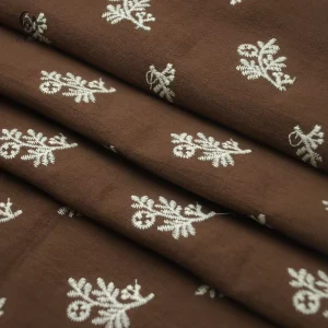 China Factory Custom tailored Production Garment Material Plant Patterns Slub 100% Cotton Washed Embroidery Fabric