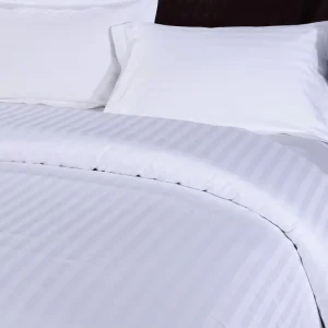 China Factory Full Queen King Size White 100% Cotton Bedsheets 300 Thread Count Stripe Hotel Bedding Set