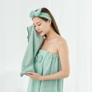 China Factory Hot Sell Microfiber Soft Absorbent Multicolor Bath Towel Skirt and Bowknot Hair Drying Towel Band Bathroom Set