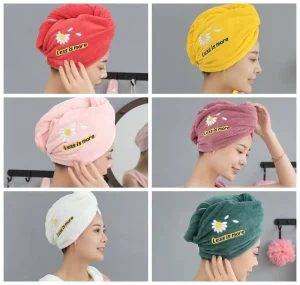 China Factory Little Daisy Long Hair Drying Cap Thickened Absorbent Quick Dry Coral Fleece Shampoo Hat