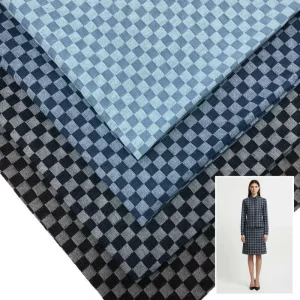 China Factory Price Knitted Check Jacquard Washed Denim Fabric for Jacket and Skirt Clothing