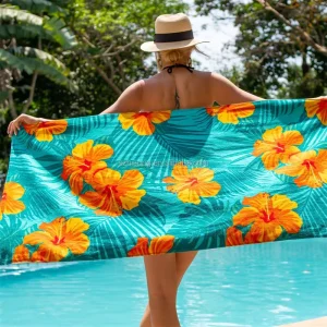 China Factory Travel Beach Towel Made From 100% Cotton Unique Adult Beach Towel with Custom Tropical Design