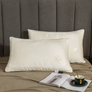 China Luxury Hotel Pillows Double Line Custom High Quality and Soft Hotel Bed Cotton Pillow Cover Silk Inner Insert Pillows