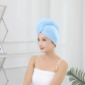 China Manufacture Rapid Dry Cap for Hair Anti Frizz Dry Hair Towel Beach Shower Cap Dry Hair Hat with Button