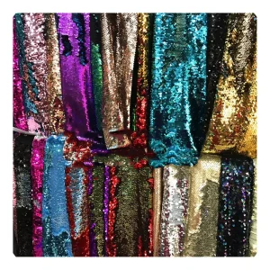 China Manufacturer Textiles 5MM Reversible Sequins Dress Iridescent Sequin Fabric Reversible