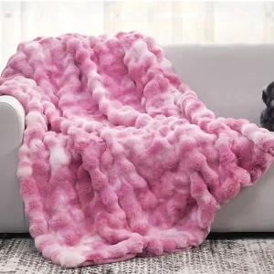 China Manufacturer Ultra Soft Heavy Plush Elegant Colorful Fleece Faux Rabbit Fur Throw Blanket