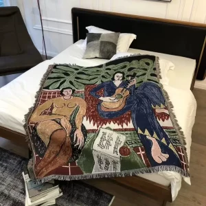 China Supplier Artworks Rugs Woven Tapestry Home Use Blanket Custom Woven Jacquard Blanket