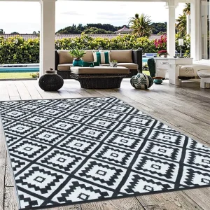 China Thailand Supplier PP Machine Woven Mats Carpets Water Resistant Recycled Plastic Western Outdoor Rugs for Patio RV Car Use