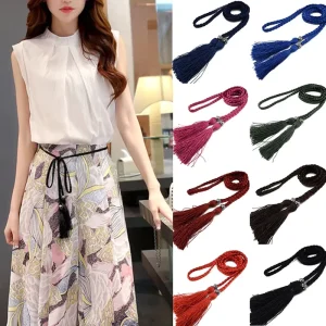 Chinese Braided Style Woven Tassel Belt Knot Decorated Thin Rope Waistband Boho Girls Dress Accessories for Garments Curtains