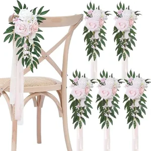 Chinese New Arrival Romantic Modern Elegant Silk Artificial Flower Wedding Chair Back Banquet Decoration Sash