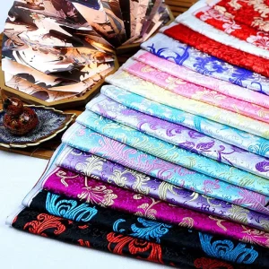 Chinese Pteris Design 100% Polyester Metallic Jacquard Brocade Fabric Embroidered Breathable Anti Static Girls